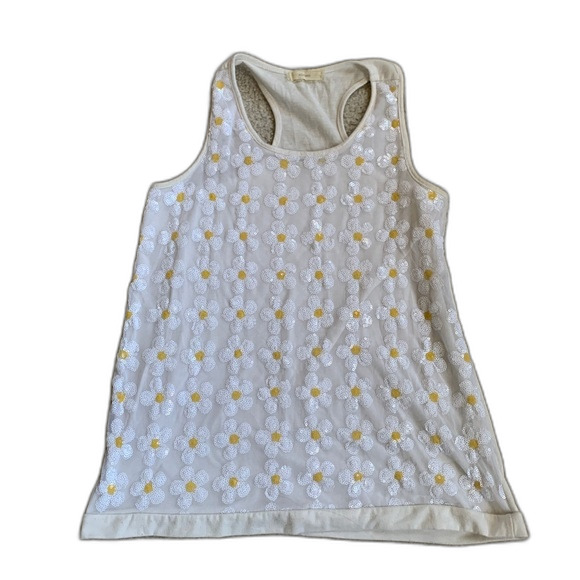 Soprano Sequin White with Chiffon Daisy Overlay Tank Girls Size XL (16) - Picture 8 of 11